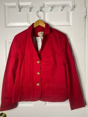 L.L. Bean Red Cotton Blazer with Wooden Buttons #5